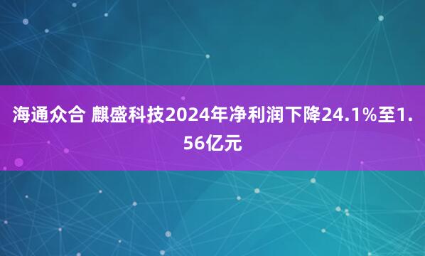 海通众合 麒盛科技2024年净利润下降24.1%至1.56亿元